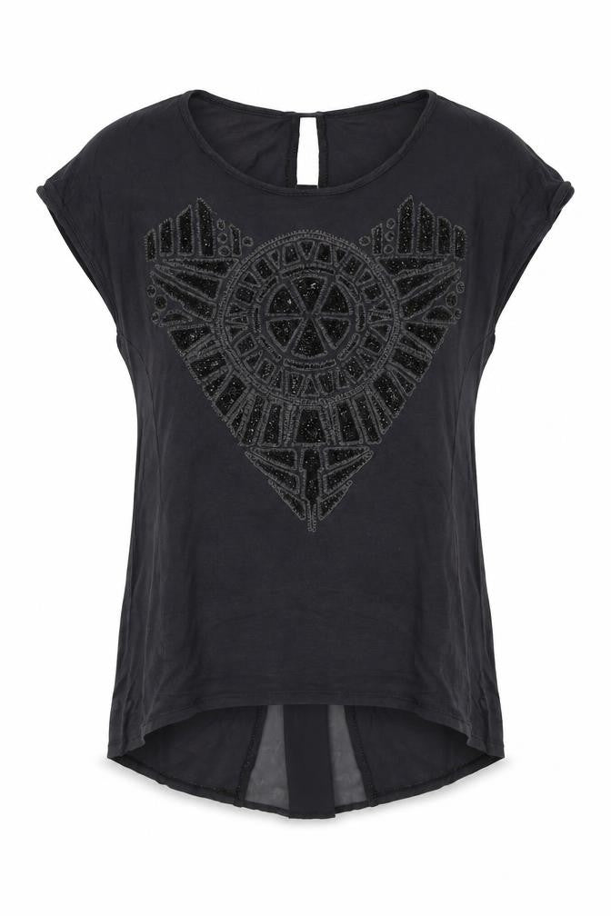 Warehouse Womens Grey Geometric  Basic Blouse Size 10 Crew Neck