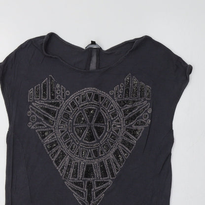 Warehouse Womens Grey Geometric  Basic Blouse Size 10 Crew Neck