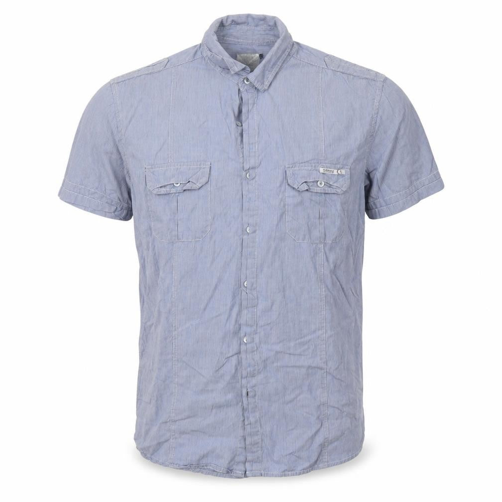Crafted Mens Blue Striped Cotton  Button-Up Size L Collared