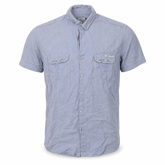 Crafted Mens Blue Striped Cotton  Button-Up Size L Collared