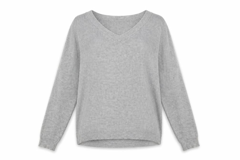 See U Soon Womens Grey V-Neck   Pullover Jumper Size S