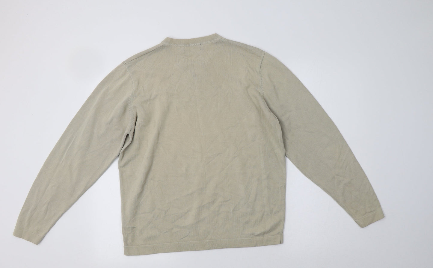 M&S Mens Beige V-Neck  Cotton Pullover Jumper Size M