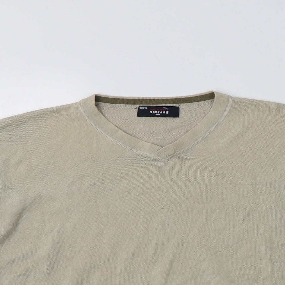M&S Mens Beige V-Neck  Cotton Pullover Jumper Size M