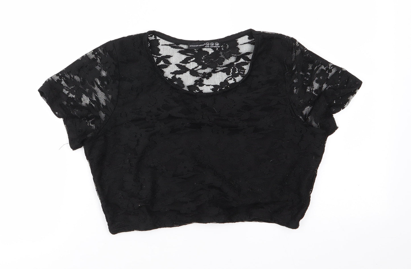 Atmosphere Womens Black Floral Polyester Basic Blouse Size 10 Round Neck - Lace overlay
