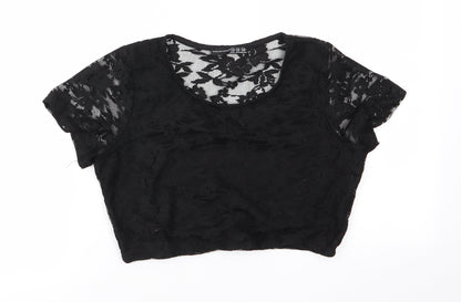 Atmosphere Womens Black Floral Polyester Basic Blouse Size 10 Round Neck - Lace overlay