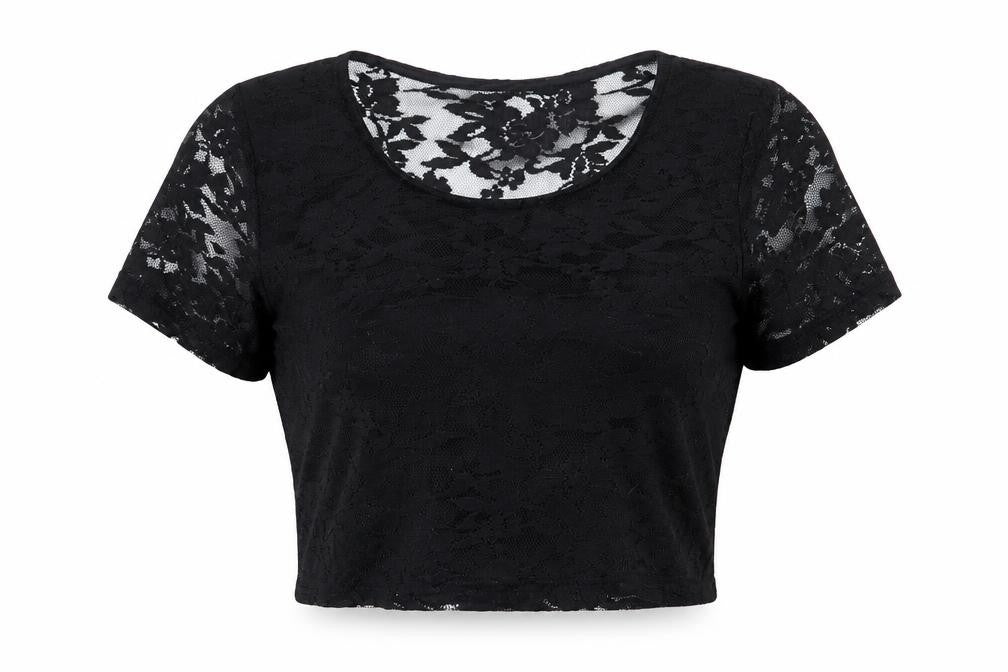 Atmosphere Womens Black Floral Polyester Basic Blouse Size 10 Round Neck - Lace overlay
