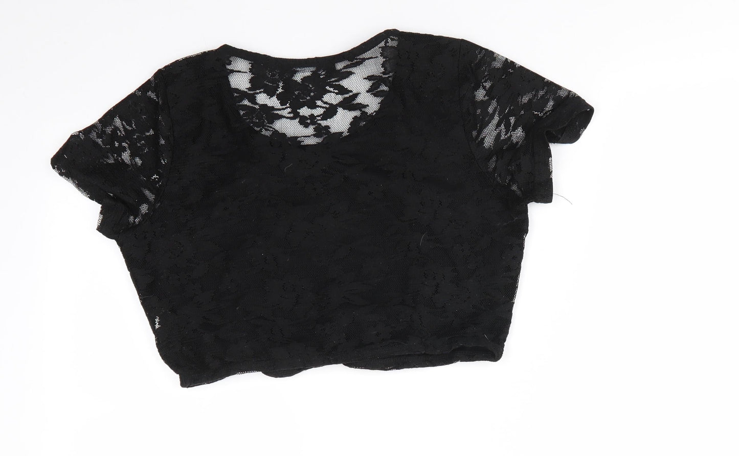 Atmosphere Womens Black Floral Polyester Basic Blouse Size 10 Round Neck - Lace overlay