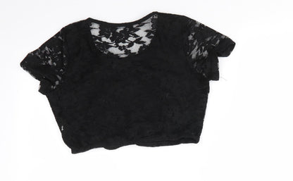 Atmosphere Womens Black Floral Polyester Basic Blouse Size 10 Round Neck - Lace overlay