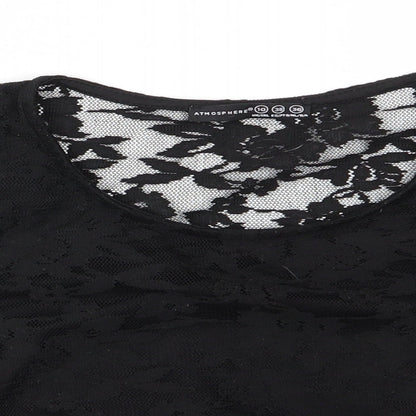 Atmosphere Womens Black Floral Polyester Basic Blouse Size 10 Round Neck - Lace overlay