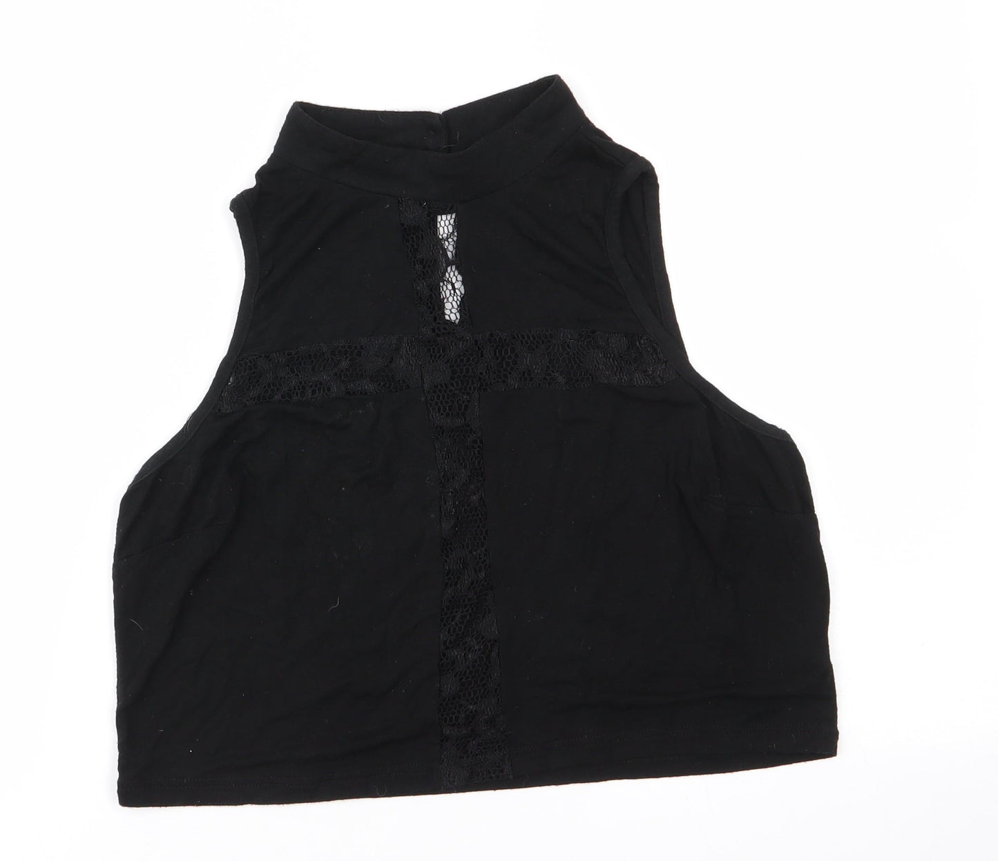 Atmosphere Womens Black  Viscose Basic T-Shirt Size 16 High Neck - Lace inset to front