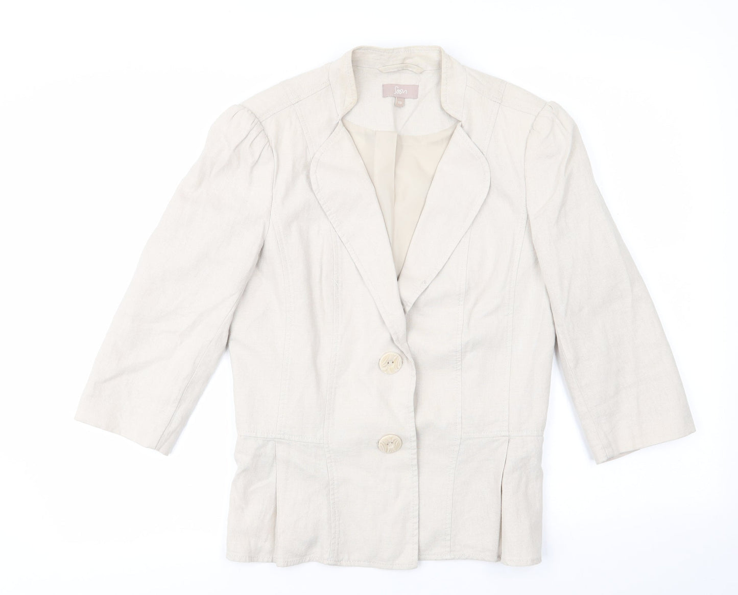 Soon Womens Beige   Jacket  Size 10   - Line Look Jacket Mandarin Style Collar ¾ Sleeves