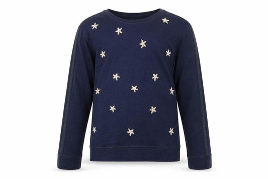 Next Girls Blue Solid Cotton  Pyjama Top Size 8 Years   - Subtle shimmer effect Stars