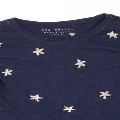 Next Girls Blue Solid Cotton  Pyjama Top Size 8 Years   - Subtle shimmer effect Stars