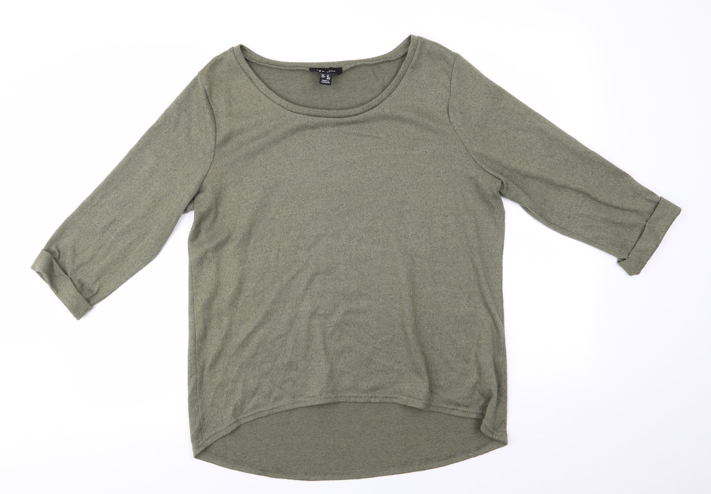 New Look Womens Green Boat Neck  Polyester Pullover Jumper Size 14   - Turn Up Sleeves Olive Green