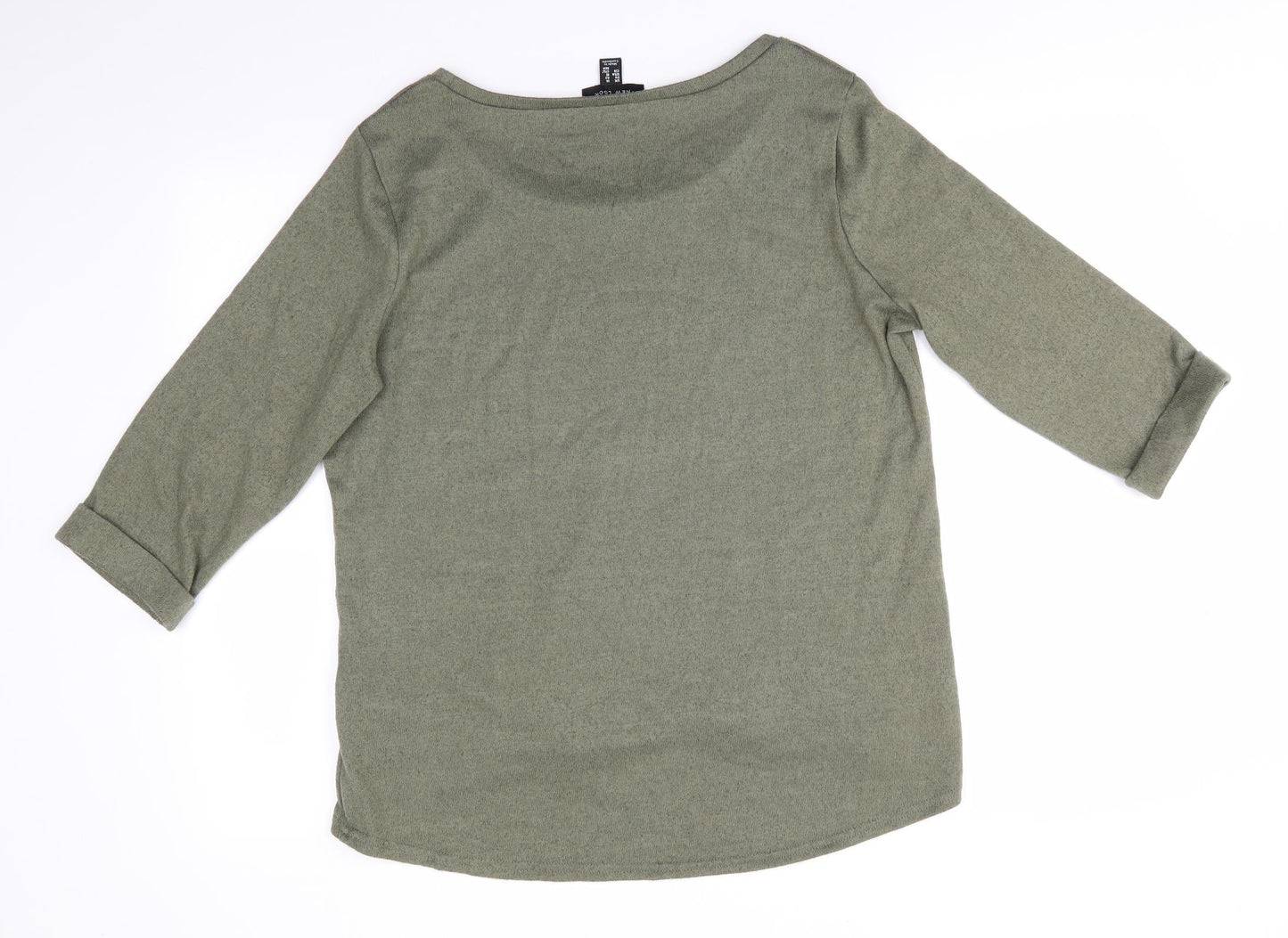 New Look Womens Green Boat Neck  Polyester Pullover Jumper Size 14   - Turn Up Sleeves Olive Green