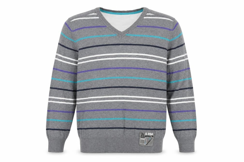 Matalan Mens Grey Round Neck Striped Cotton Pullover Jumper Size L