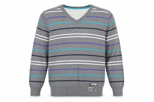 Matalan Mens Grey Round Neck Striped Cotton Pullover Jumper Size L