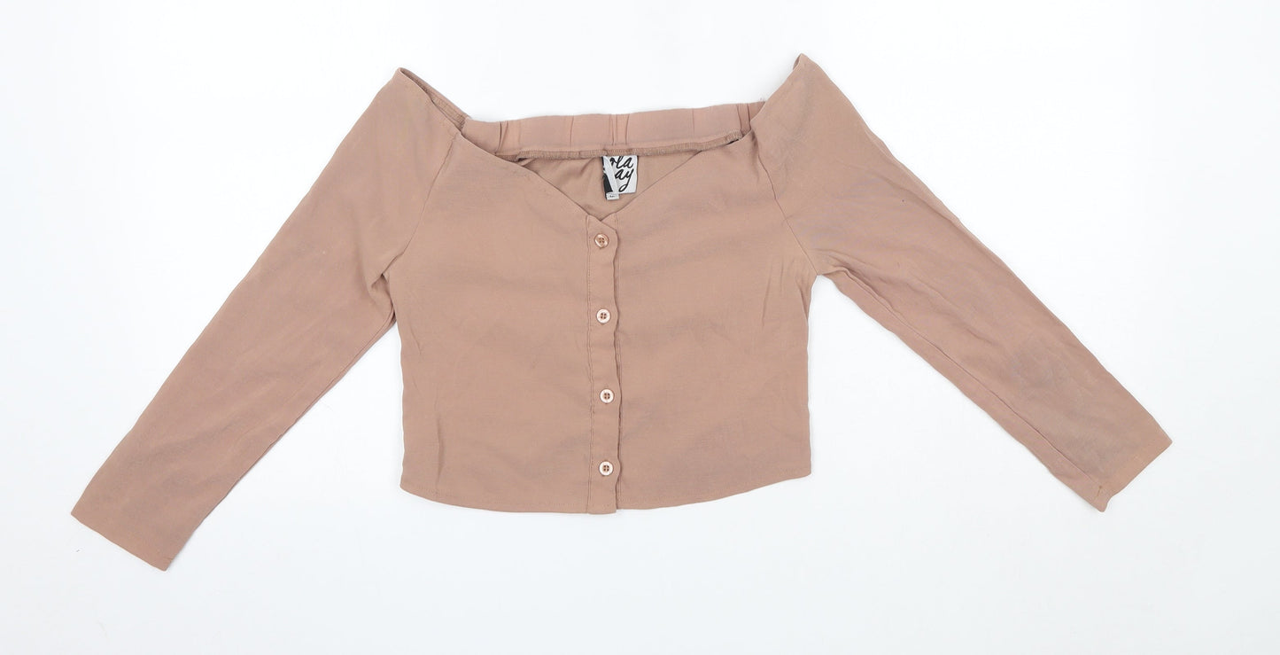 Lola May Womens Brown  Polyester Basic Blouse Size 10 Off the Shoulder