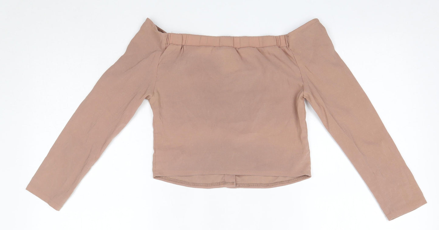 Lola May Womens Brown  Polyester Basic Blouse Size 10 Off the Shoulder