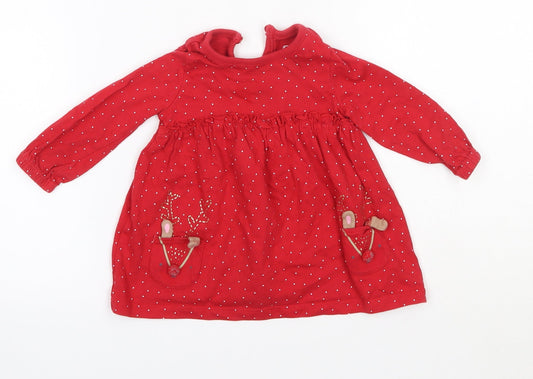 F&F Baby Red  100% Cotton Basic Blouse Size 3-6 Months Round Neck  - Christmas