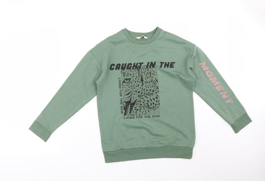 George Girls Green  Polyester Pullover Sweatshirt Size S   - CAUGHT IN THE MOMENT LIVING IN THE PRESENT