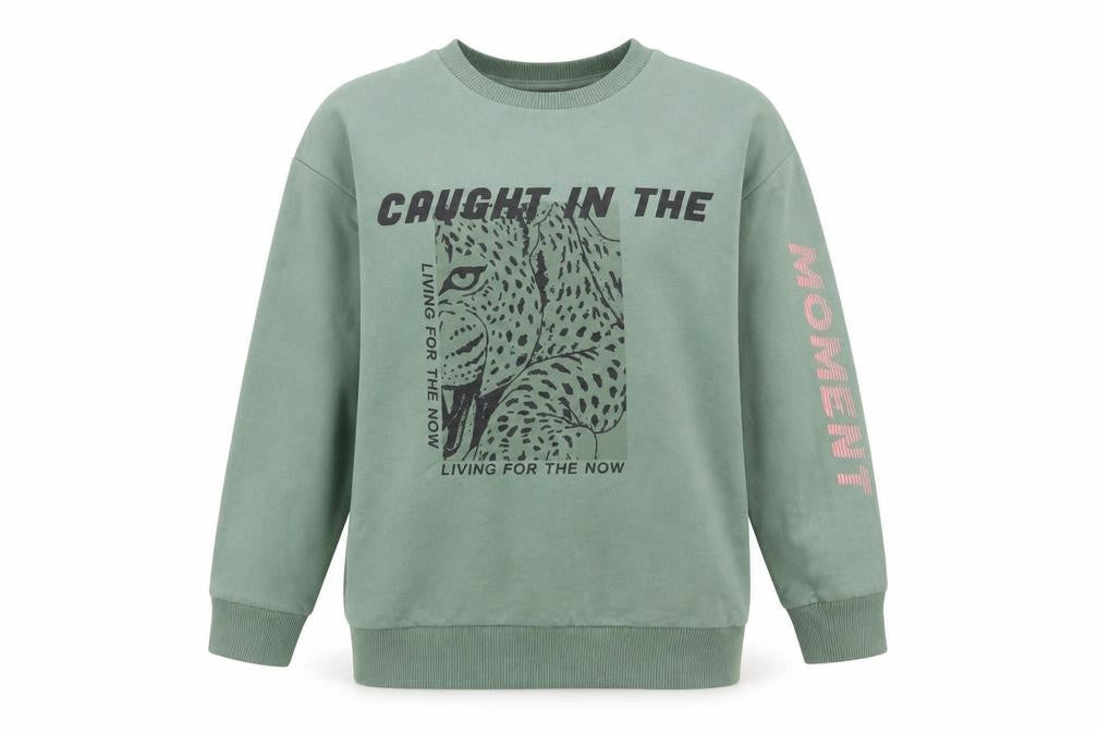 George Girls Green  Polyester Pullover Sweatshirt Size S   - CAUGHT IN THE MOMENT LIVING IN THE PRESENT