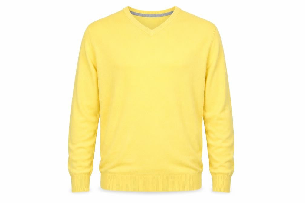 Collection Mens Yellow  Acrylic  T-Shirt Size L V-Neck