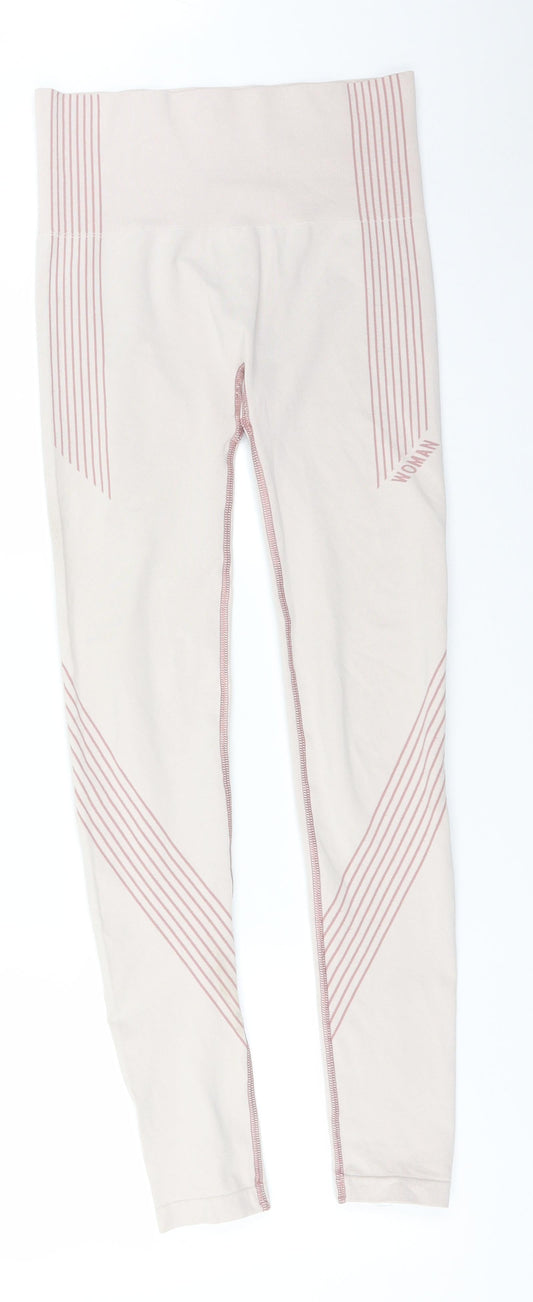 Boohoo Womens Pink Striped Polyester  Leggings Size M L29 in