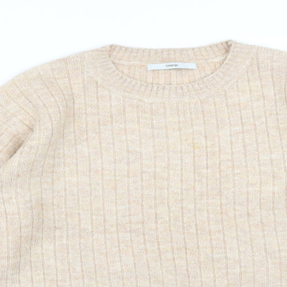 George Womens Beige Striped Acrylic Pullover Sweatshirt Size S
