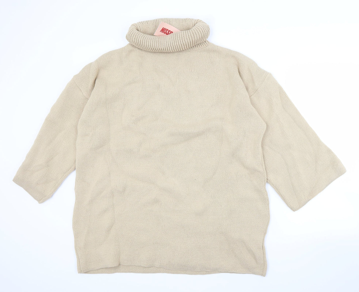 Misspap Womens Beige Roll Neck  Acrylic Pullover Jumper Size L