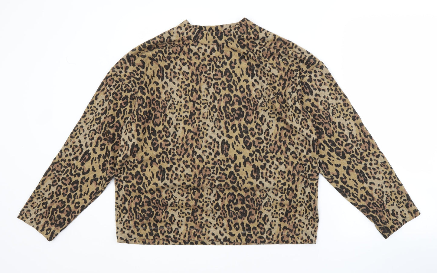 M&S Womens Brown Crew Neck Animal Print Polyester Pullover Jumper Size 14