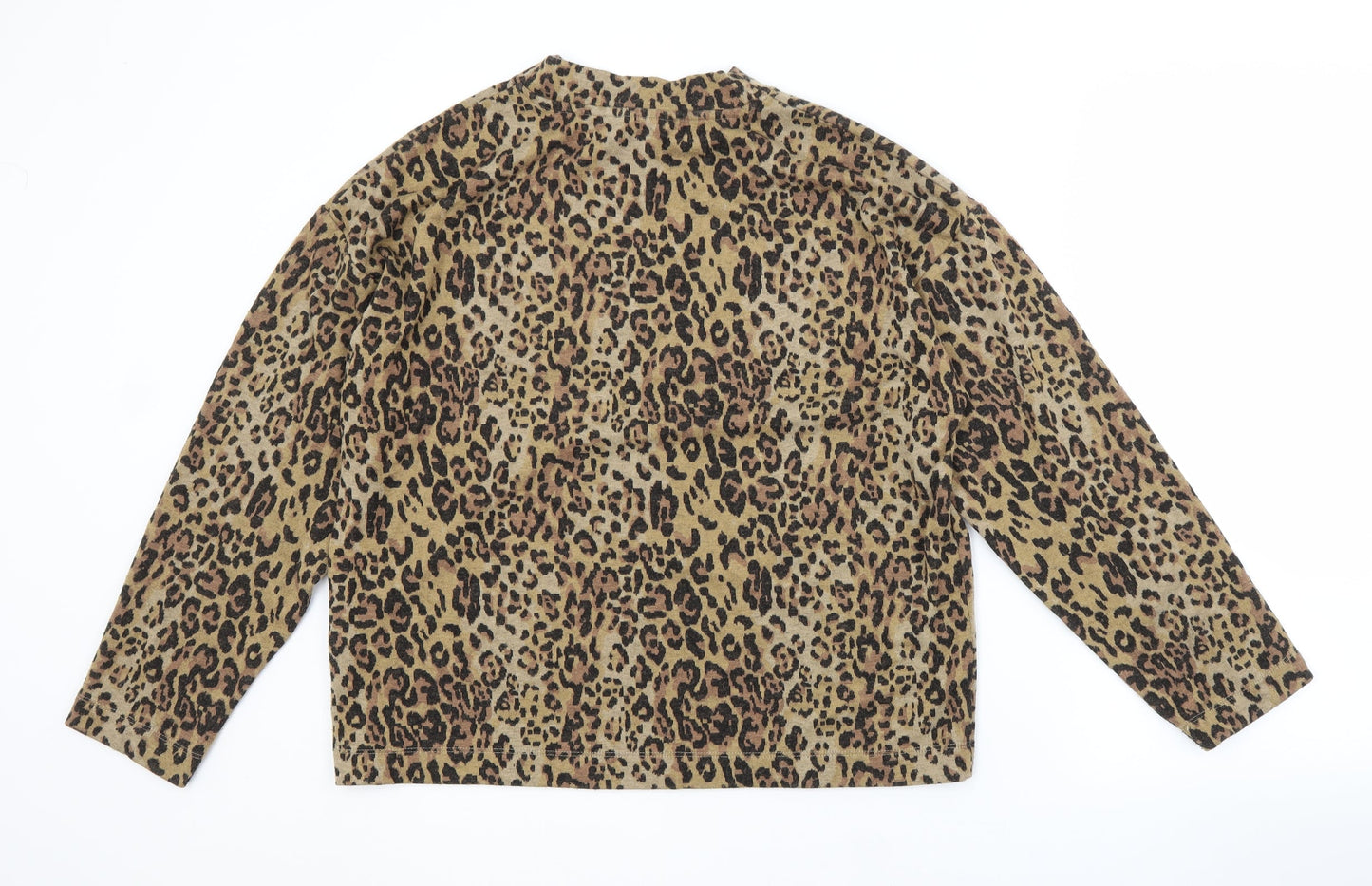 M&S Womens Brown Crew Neck Animal Print Polyester Pullover Jumper Size 14