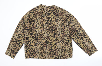 Marks & Spencer Womens Brown Crew Neck Animal Print Polyester Pullover Jumper Size 14
