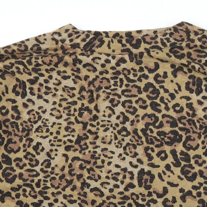 Marks & Spencer Womens Brown Crew Neck Animal Print Polyester Pullover Jumper Size 14