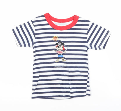 Preloved Preworn Boys Multicoloured Striped  Basic T-Shirt  Crew Neck - Front