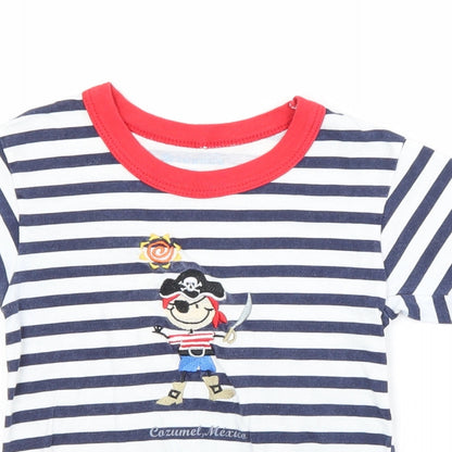 Preloved Preworn Boys Multicoloured Striped  Basic T-Shirt  Crew Neck - Detail