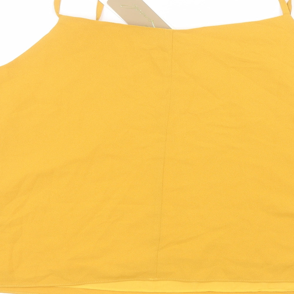 Remesh Womens Yellow  Polyester Basic Blouse Size 2XL Round Neck