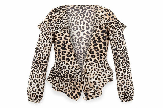 Preworn Womens Brown Animal Print Polyester Basic Blouse Size 8 Round Neck