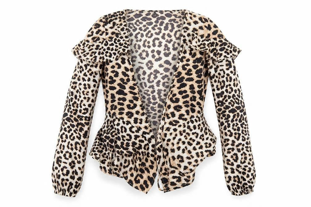 Preworn Womens Brown Animal Print Polyester Basic Blouse Size 8 Round Neck