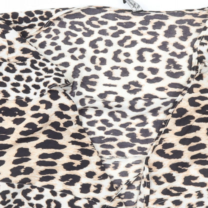 Preworn Womens Brown Animal Print Polyester Basic Blouse Size 8 Round Neck