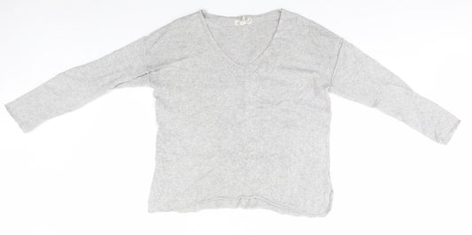 H&M Mens Grey V-Neck  Cotton Pullover Jumper Size M