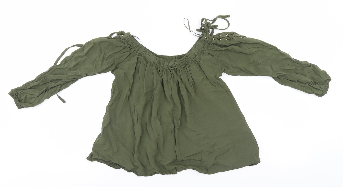 Select Womens Green  Viscose Basic T-Shirt Size 10 Round Neck