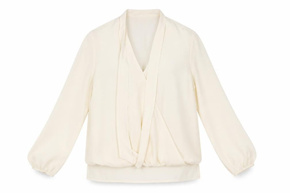 Papaya Womens Ivory  Polyester Basic T-Shirt Size 8 V-Neck