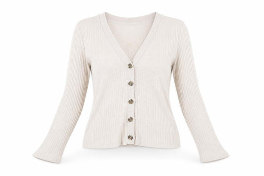 Boohoo Womens Beige V-Neck Striped Polyester Cardigan Jumper Size M