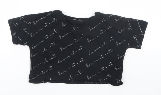 George Girls Black  Cotton Basic T-Shirt Size 4-5 Years Round Neck