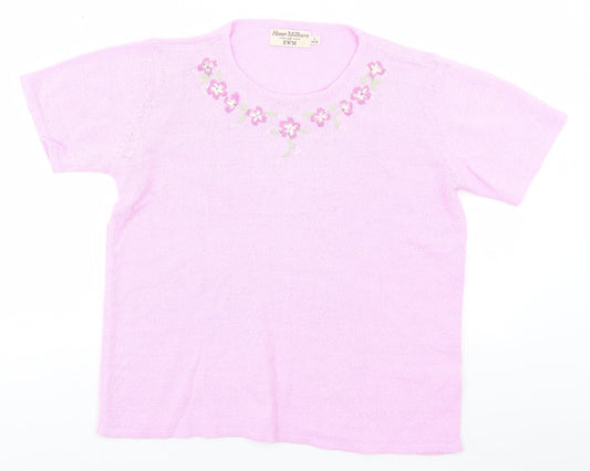 EWM Womens Pink Round Neck  Acrylic Pullover Jumper Size 18