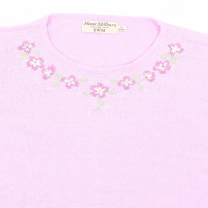 EWM Womens Pink Round Neck  Acrylic Pullover Jumper Size 18