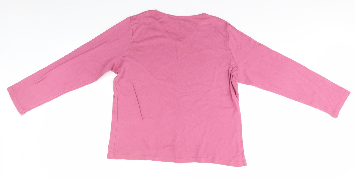 EWM Womens Pink Round Neck  Cotton Pullover Jumper Size 18