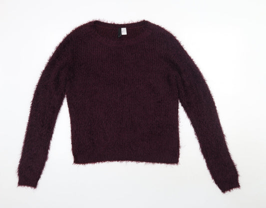 H&M Womens Purple Round Neck  Polyester Pullover Jumper Size L