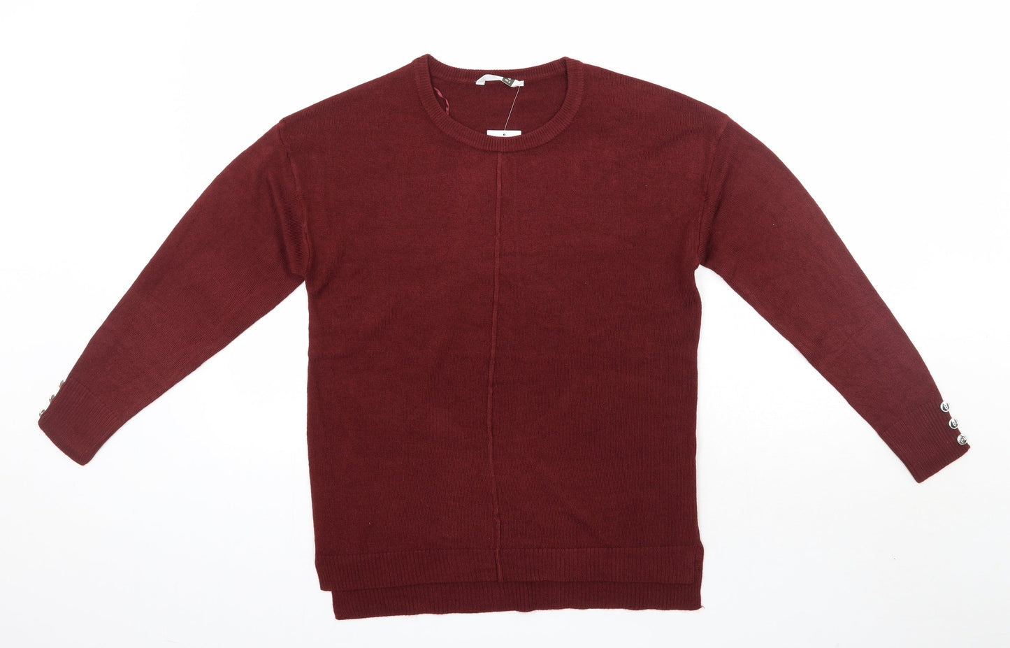 Pep and Co Womens Red Round Neck  Acrylic Pullover Jumper Size 10   - Button Sleeve Detail